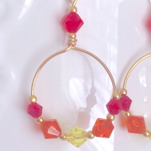 New Sparkling Glass Crystal Dangling Hoop Handmade Earrings Unique Artisan Gifts - Picture 4 of 6